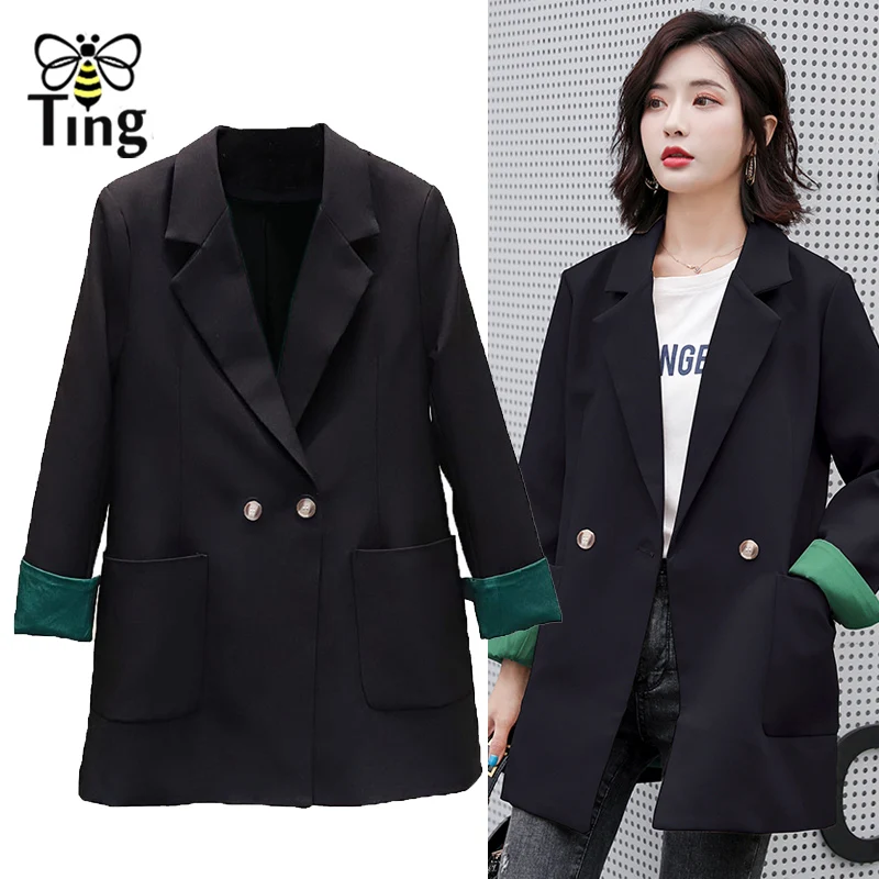 

Tingfly Winter Autumn Turn Down Collar Classic Trench Coat Lady Casul Lining Color Block Blazers Outerwear with Sashes Plus Size