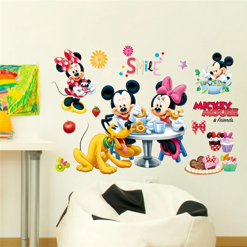 Disney Mickey Minnie Mouse Pluto Wall Decals Kids Rooms Party Home Decor Cartoon 25*70cm Wall Stickers Pvc Mural Art Diy Posters