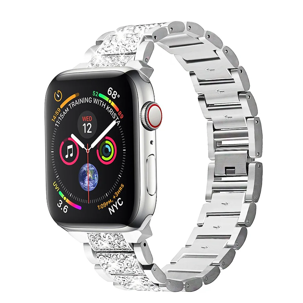 Ремешок из нержавеющей стали для Apple Watch 40 мм 44 мм 38 мм 42 мм Дамский бриллиантовый ремешок для Apple iWatch серии 5 4 3 2 1 iWatch браслет - Цвет ремешка: Silver