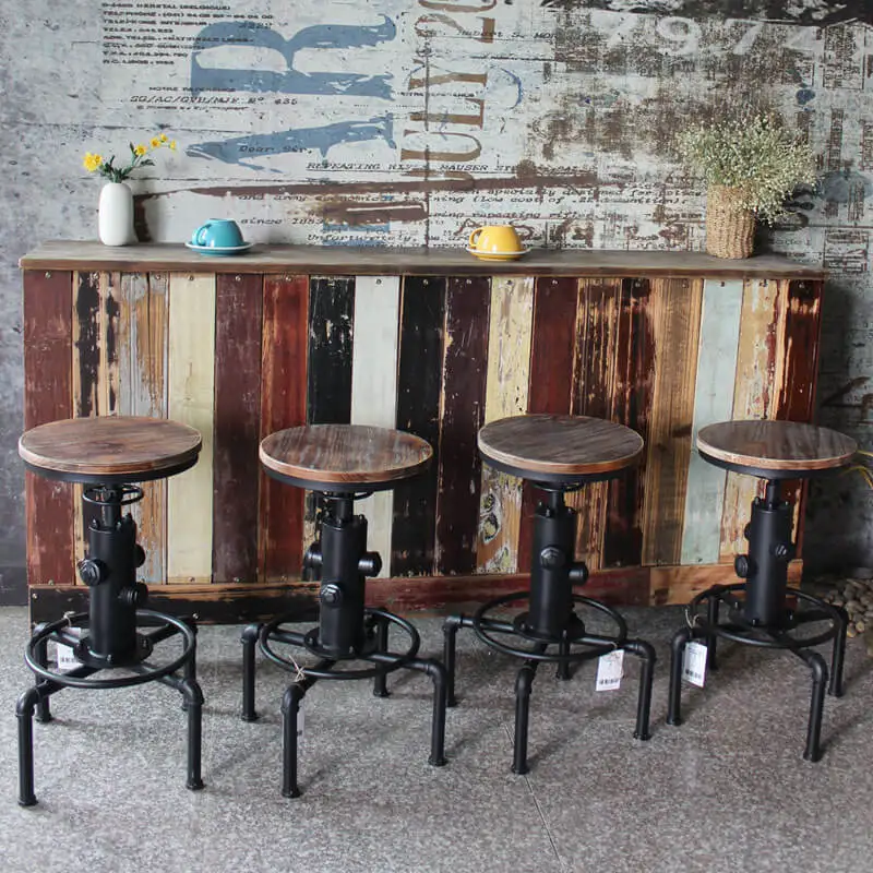 Металлические Промышленные барные стулья iKayaa, барные стулья, регулируемые по высоте, Вертлюг, топовый кухонный обеденный стул, трубчатый стиль, барный стул