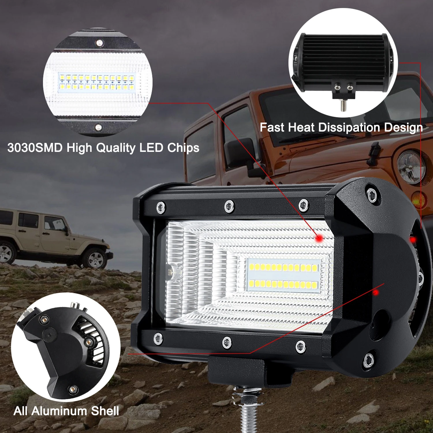 LED LIGHT BAR 12V 24V driving worklights 5" spot flood combo beam auto headlamp for Off Road truck car ATV SUV UAZ 4x4 4WD rampe