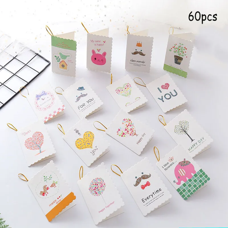 

60pcs Creative 3D Greeting Card Send Teacher Children's Birthday Invitation Greeting Mini-message Thank You Card
