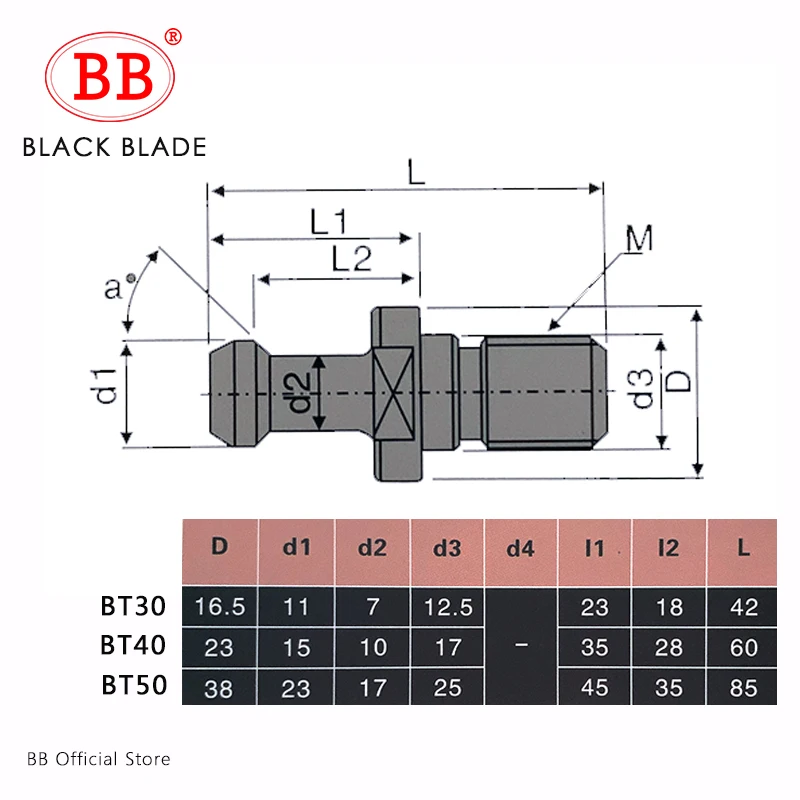 Tool Holder BB Pull Stud BT30 BT40 BT50 CNC Milling Tool Holder Retention Knob DIN69872 MAZAK JT SK Long BT40-W Internal Cooling