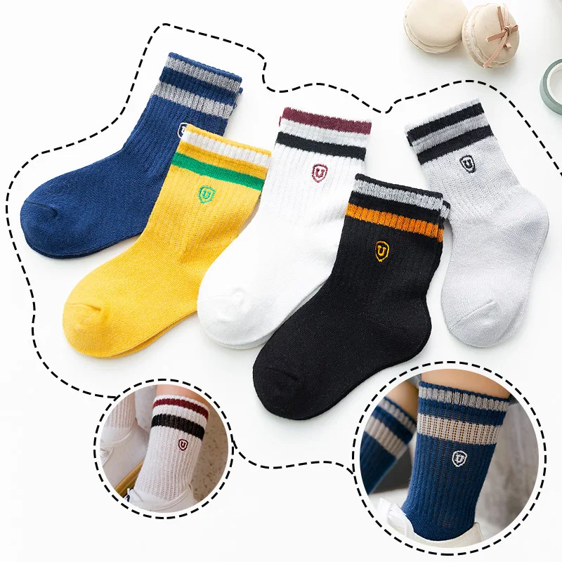 5 пар носков для маленьких мальчиков и девочек г., осенне-зимние хлопковые носки для детей, однотонные детские носки в полоску с милыми цветами и буквами - Цвет: I