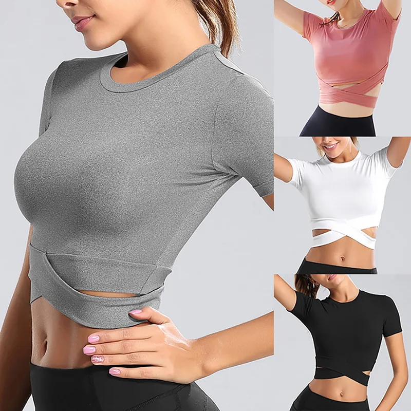 Quick Dry Short Sleeve Sports T-Shirt Gym Clothes Yoga Shirt Workout Tops For Women Fitness