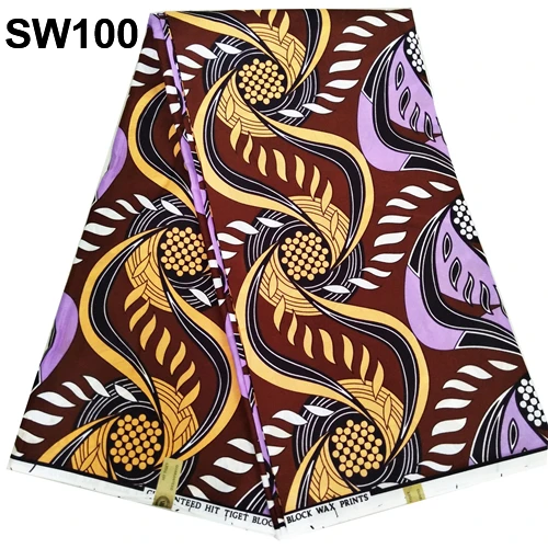 Африканская вощеная ткань принтом высокого качества pagne восковая ткань Африканская Анкара материал ткань платье 6 ярдов шитье Свадебная вечеринка - Цвет: SW100