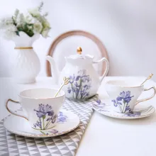 Ceramic Teapot Coffee Cup Saucer Set European Style Light Luxury Alice Purple Iris Flower Phnom Penh Afternoon Tea Set Drinkware