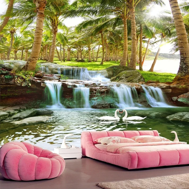 Пользовательские обои 3D кокосовый лес водопады фото настенная живопись гостиная