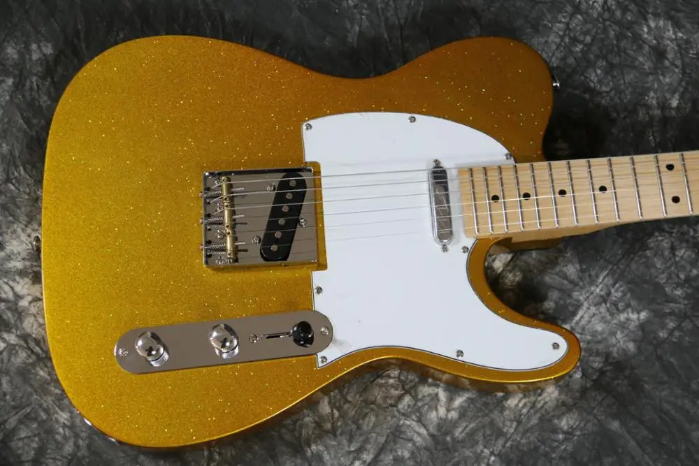 Высококачественная Золотая блестящая гитара ss pickups Кленовая Шея Гитара Электрический хром гитара профессиональная