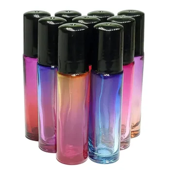 

5pcs Rollerball Bottle 10ml Perfume Essential Oil Bottle Gradient Colored Glass Empty Aroma Lipstick Container
