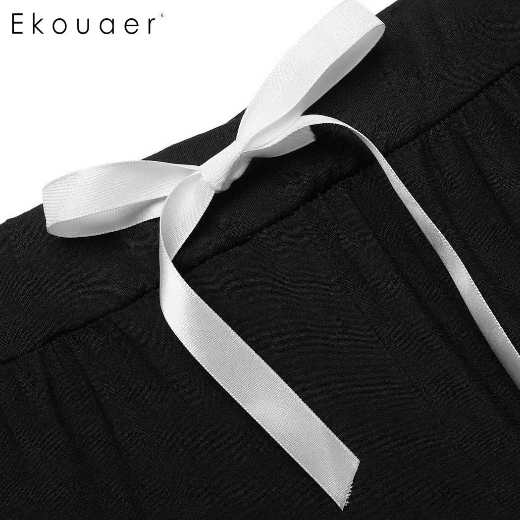 Ekouaer Для женщин на осень-зиму с длинными пижамный комплект, одежда для сна с длинными рукавами и однотонные ночная рубашка длинные брюки для девочек комплект из двух предметов, пижама, комплект для отдыха