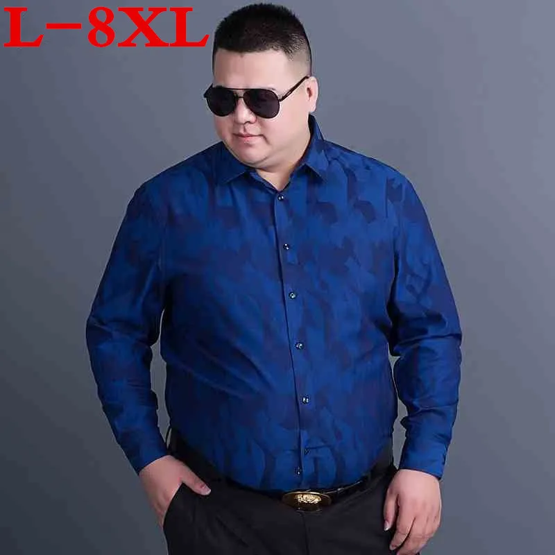 8XL размера плюс рубашки для мужчин акция Осенние с длинным рукавом повседневные