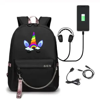 

High Quality Unicorn USB Charge Backpack Men Women Boys Girls Rucksack USB Charging School Backpack Fashion Bag for Teens