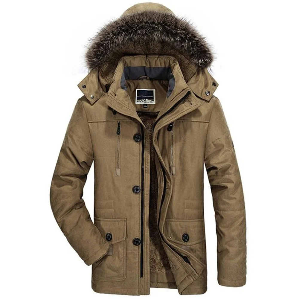 

Parka Hooded Fur Hot Warm Winter Collar Thick High Quality Jacket Oversized Wool Linerr Parka 7XL Mens Jackets New Coats Fashion