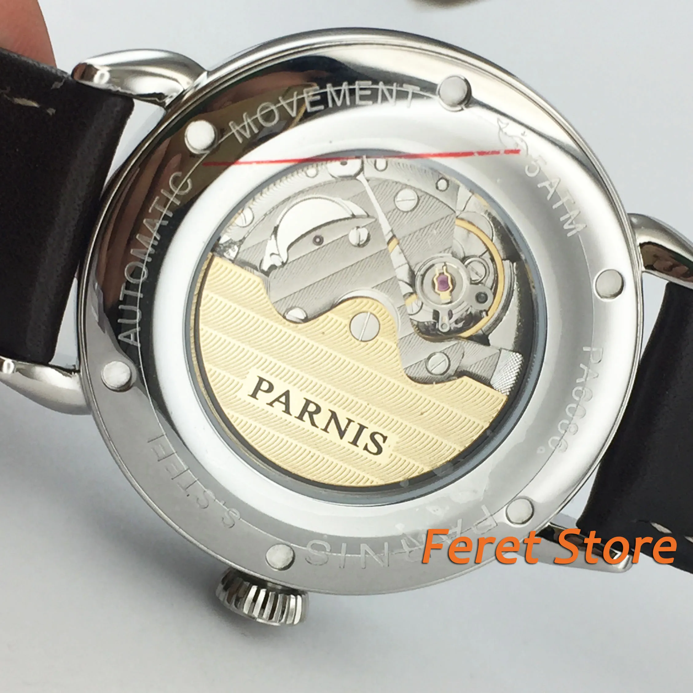 Новые мужские часы PARNIS, 42 мм, GMT, Серебряный чехол, арабский знак, дата, окно, кожаный ремешок, мужские часы для отдыха, автоматические механические часы