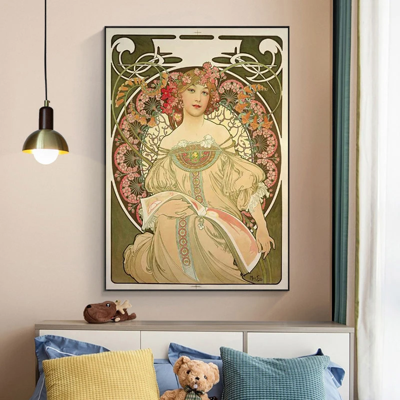 Alphonse Mucha винтажные холст художественные плакаты и принты в стиле модерн женские холщовые настенные картины