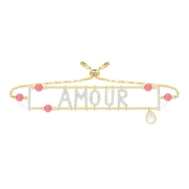 Полые начальные буквы браслет Amour золото красный коралл Женская циркониевая cz Алфавит оболочки браслет серебро monaco ювелирные изделия