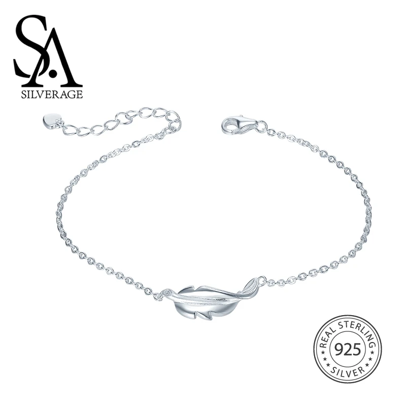 SA SILVERAGE Оригинальные Серебряные женские браслеты браслет с перьями S925 Серебряные Ювелирные изделия женский подарок на день рождения подруге
