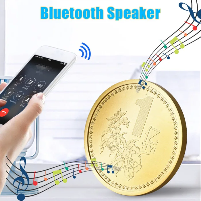 Беспроводной Bluetooth динамик в форме монет Портативный Встроенный микрофон USB для дома PUO88