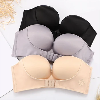 

Sexy Push Up Bra Women Invisible Bras Strapless Solid Color Underwear Back Closure Female Brassiere Seamless Bralette