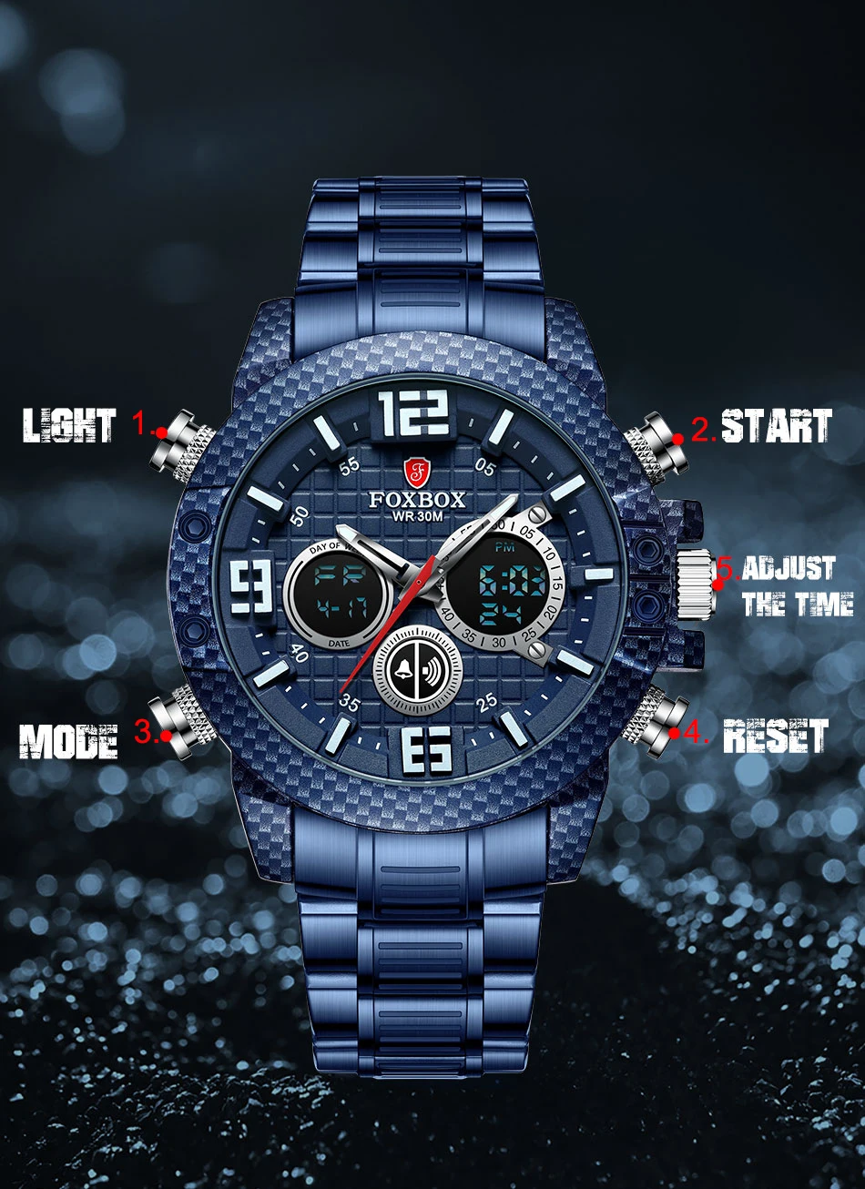 2021 orologio Fox di marca da uomo cassa in fibra di carbonio orologi sportivi al quarzo da uomo orologio da polso digitale impermeabile militare Clcok_voghion.com