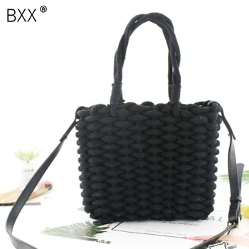 

[BXX]Women's Single Shoulder Crossbody Bag 2020 Thick Cotton Rope Straw Bag Fashion Woven Handbag Female Square Beach Bags HE835