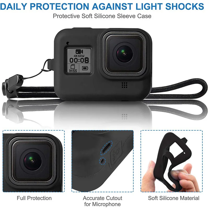 Для Gopro набор аксессуаров для Gopro Hero 8 водонепроницаемый корпус/коробка для хранения/силиконовый чехол/закаленная пленка/Комплект фильтров для экшн-камеры