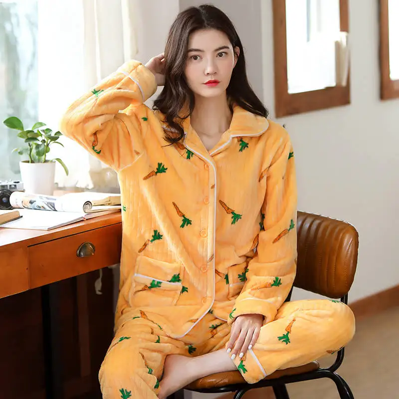 

Woman Flannel Pajamas Autumn Winter Pajamas Thick Warm Women Sleepwear Animal Thick Sleepwear Casual Homewear