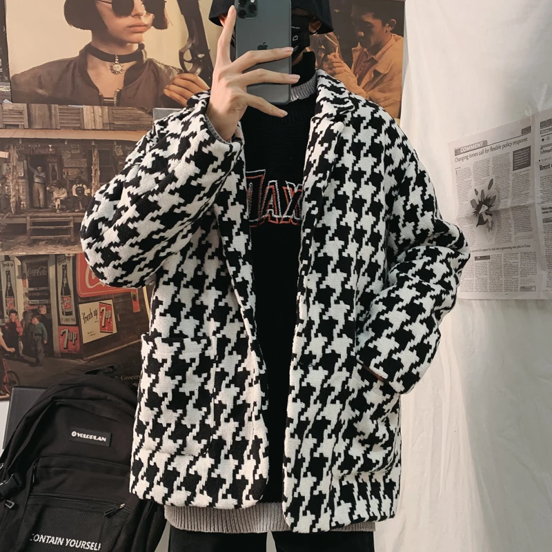 Autumn Plaid Woolen Coat Men's Fashion Casual Retro Woolen Jacket Mens Treetwear Wild Loose Woolen Coat Male Overcoat M-2XL Autumn Plaid Woolen Coat Men's Fashion Casual Retro Woolen Jacket Mens Treetwear Wild Loose Woolen Coat Male Overcoat M-2XL