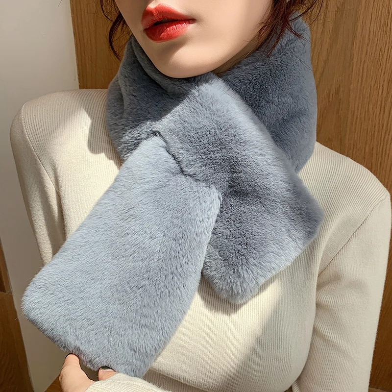 

Lantafe Scarf Women Rex Rabbit Fur Scarf Short Style Winter Outdoor Women Neck Warm Double Faced Fur Comfortable Fashion
