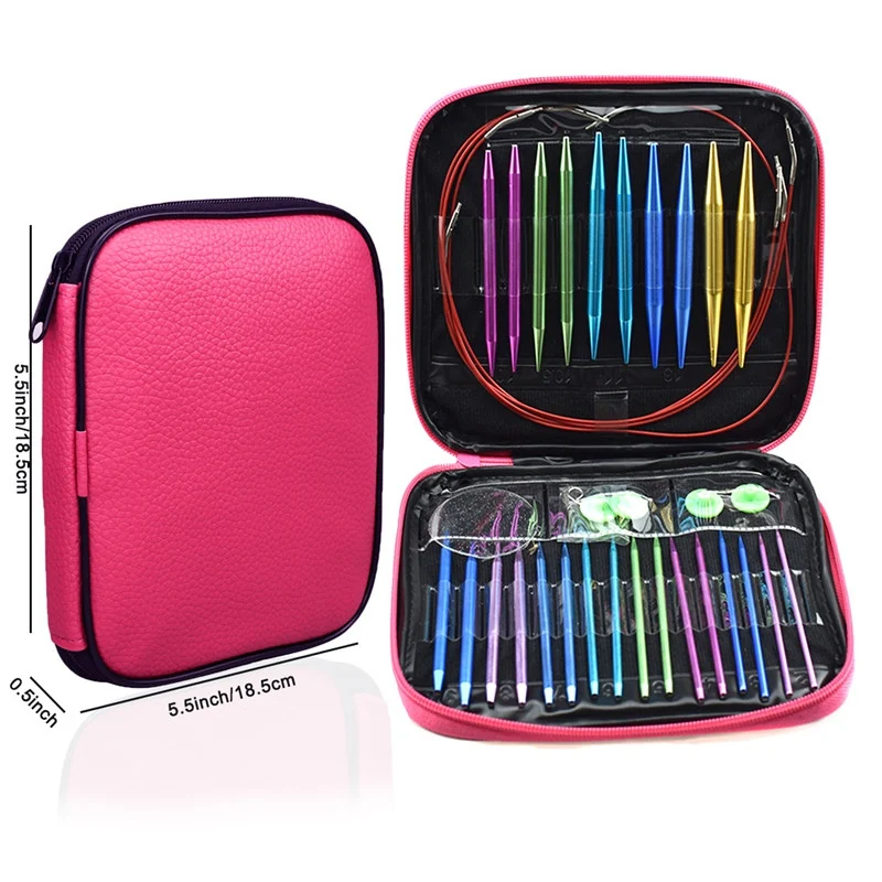 

Aluminum Circular Knitting Needles Set Double Pointed Interchangeable Knitting Accessories Kit Crochet Needles With Long Cables