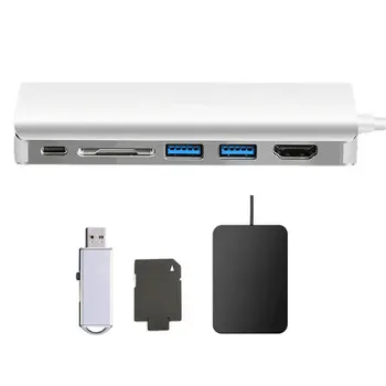 

Type-C 3.1 to HDMI USB 3.0 SD Card + Gigabit Network Port Reader USB-C to Data USB Combo HUB HDMI Charge Port Cable Adapter