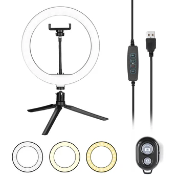 

LED Selfie Round Light Brightness Adjustable Selfie Ring Light for Live Broadcast Selfie Photography with Mobile Phone Bracket