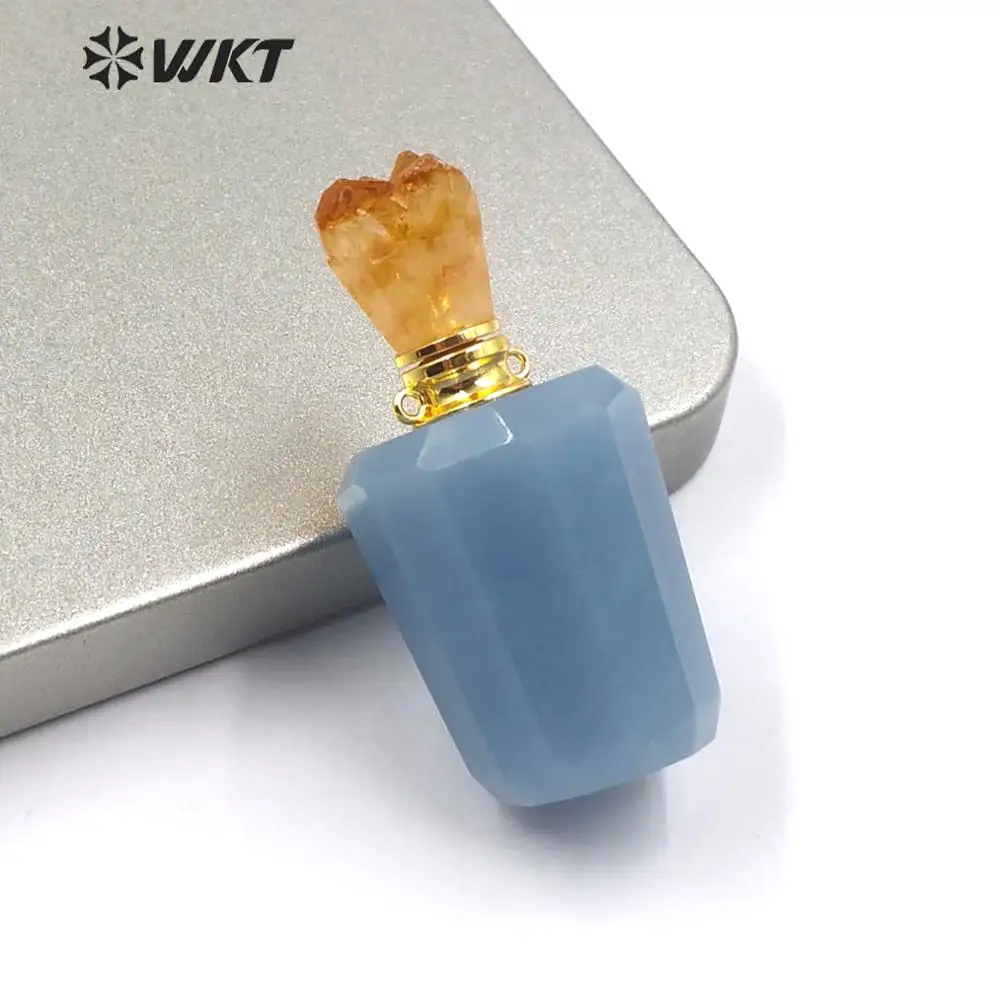 WT-P1477 Новое поступление! подвеска в виде бутылочки парфюма натуральный камень подвеска Бутылка из камня Druzy крышки с золотым гальваническим крючком кулон