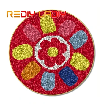 

Latch Hook Rug Colorful Petal Crocheting Carpet Rug Acrylic Yarn Printed Canvas Cushion Mat Crochet Tapestry Latched Hook Kits