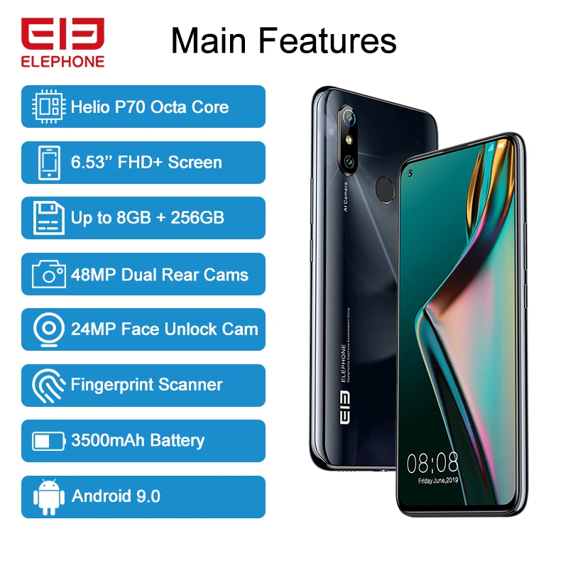 ELEPHONE U3H 8 Гб 256 Смартфон Helio P70 6 53 дюймов FHD + 48MP двойная задняя камера s 24MP
