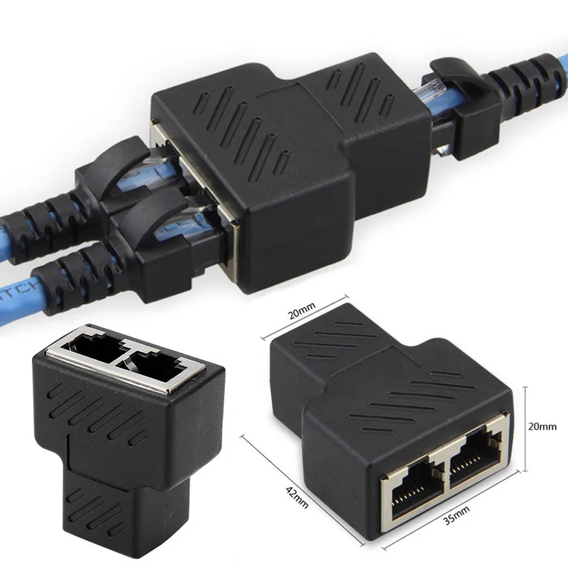 1pc Black Ethernet Adapter Lan Cable Extender Splitter for Internet Connection Cat5 RJ45 Splitter Coupler Contact Modular Plug