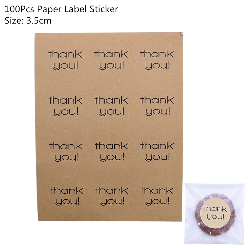 100P-stickerL04 100 шт 4 размера, прозрачные пластиковые пакеты для конфет, леденцов, печенья, упаковочный целофан, свадебные подарки на вечеринку - Цвет: 100P-stickerL04