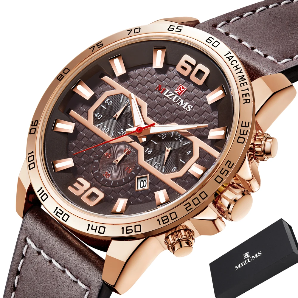 

Rose Gold Mens Watches Top Brand Luxury Mizums Sport Chronograph Watch Fashion Quartz Watch Men Waterproof Relogio Masculino New