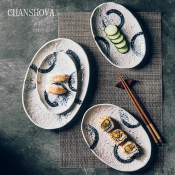 

CHANSHOVA Chinese style 7/8/9/10 inch oval ceramic Dinner Plates dessert plate snack plate cake plate decorative cutlery G100