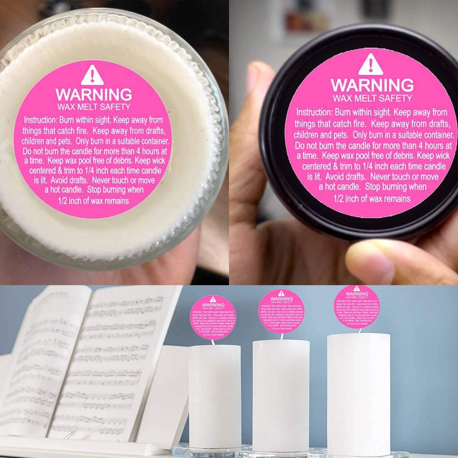 KYONANO Candle Warning Labels 600 Pcs 1.5 inch Candle Jar Container Stickers Waterproof Candle Safety Labels Sticker Decal for Candle Jars,Tins 