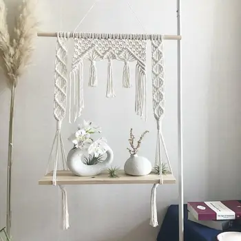 

Wall Art Handmade Cotton Thread Hanging Tapestry Storage Rack Shelf Decoration