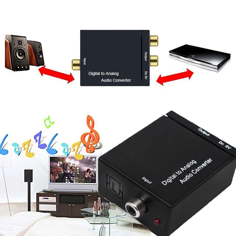 Цифровой оптический в аналоговый аудио конвертер адаптер RCA цифровой DAC Jack 2 *