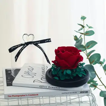

Love Rose with Glass Cover Eternal Real Ornaments Mother Girl Valentines Day Household Personality Creative Presents