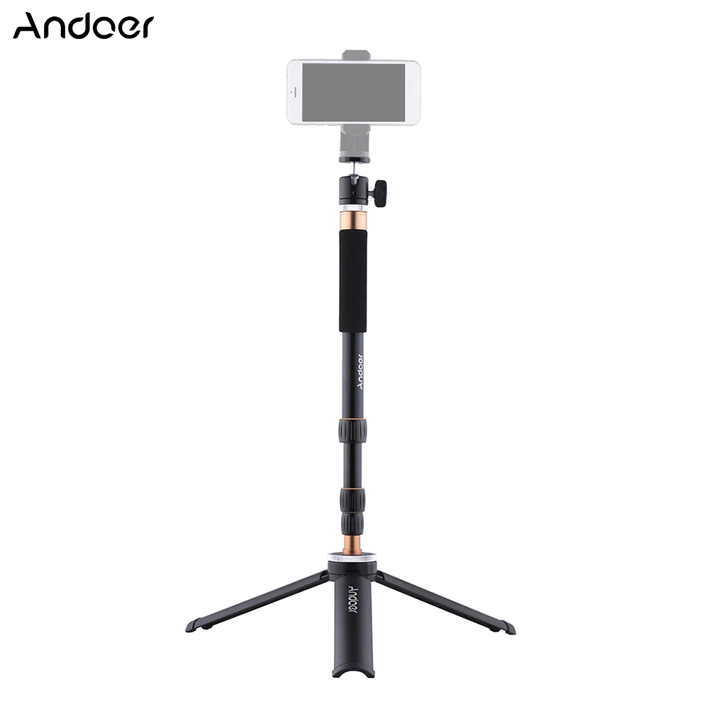 

Andoer Q166B Mini Desktop Tripod Aluminum Alloy Table Tripod Stand for DSLR Camera Monopod Selfie Stick Tripod Head