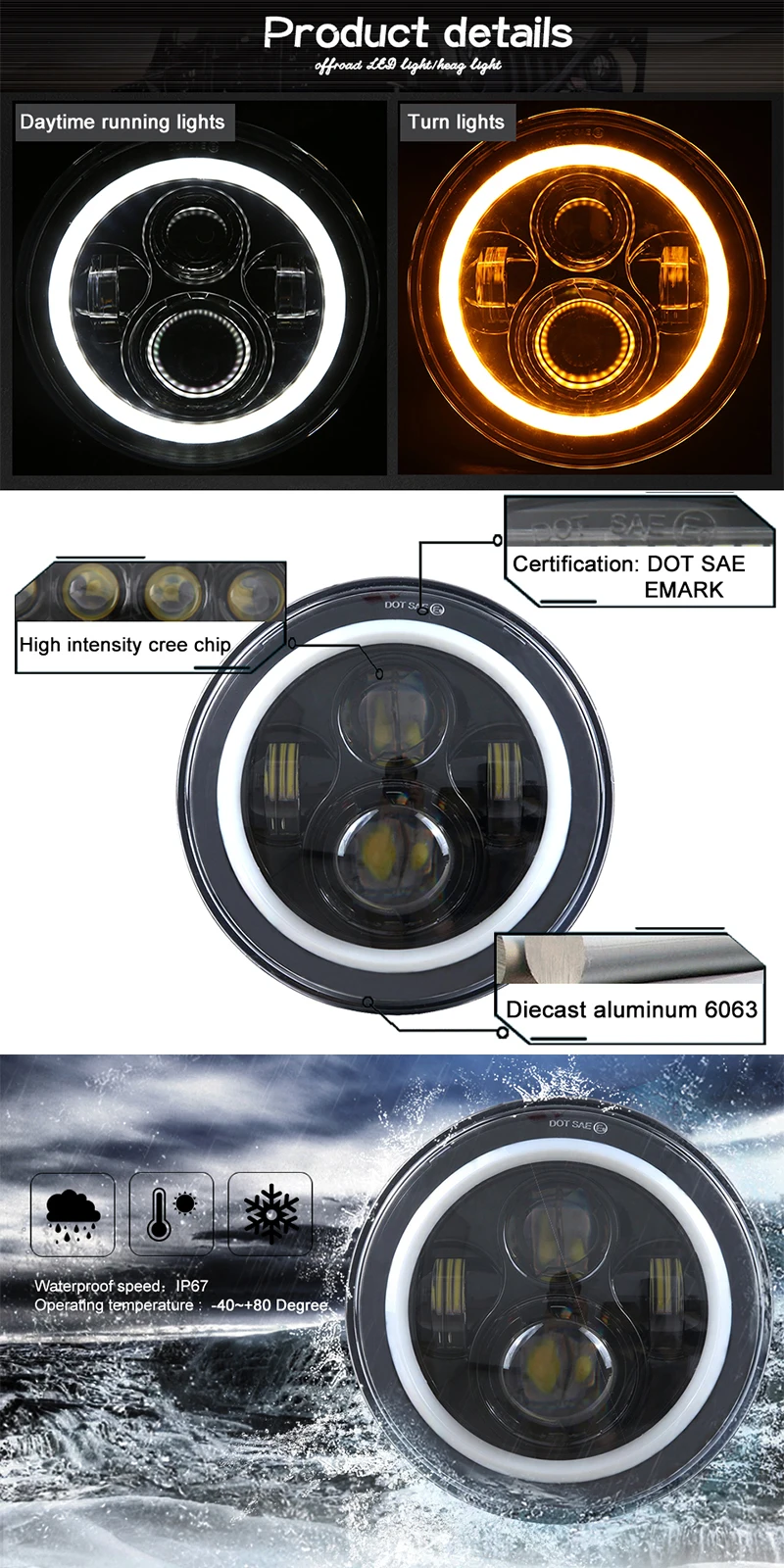 " светодиодный фары 60 Вт Hi/Lo луч H4 Halo Angel Eye DRL Янтарный сигнал поворота для Jeep Wrangler JK TJ Land Rover Lada 4x4 urban Niva