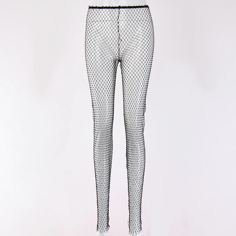 Сексуальные прозрачные блестящие женские узкие брюки с высокой талией, вечерние клубная одежда