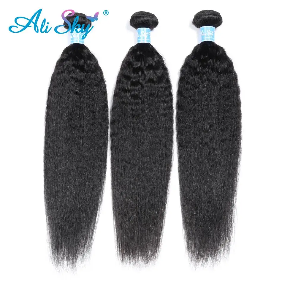 Alisky Peruvian Hair Bundles Kinky Straight Hair Bundles With 5x5 Closure Remy Human Hair Extension 5x5 Closure with Bundles