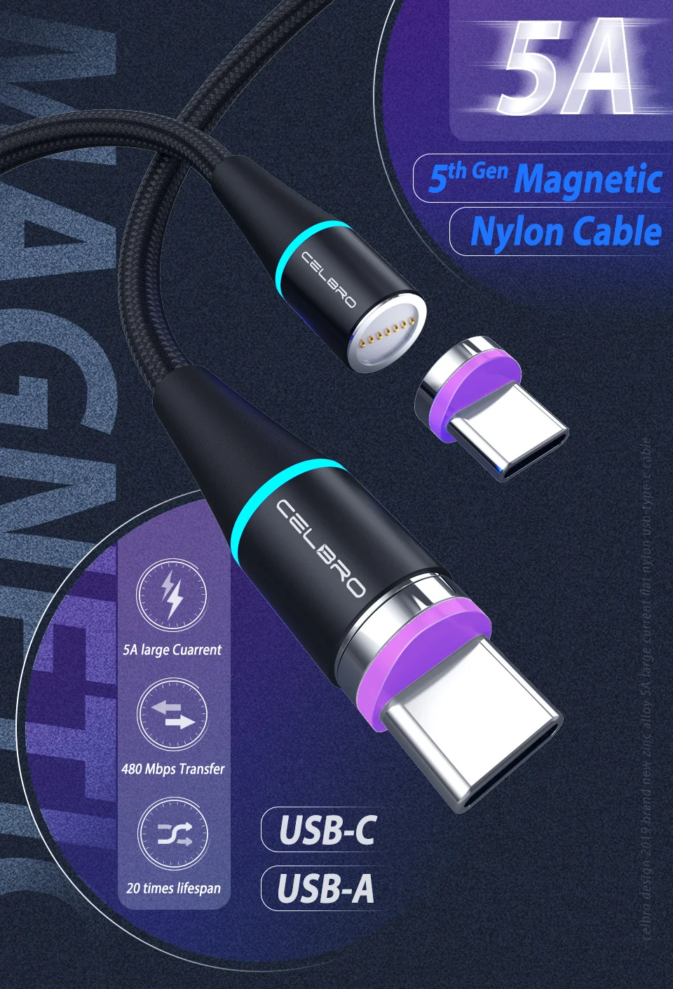 Магнитный кабель Micro usb type C Tipoc Led 5A Supercharge для huawei P30 P20 P10 mate 30 20 Pro Lite Cabo Usb Magnetico 1 м 3.3ft