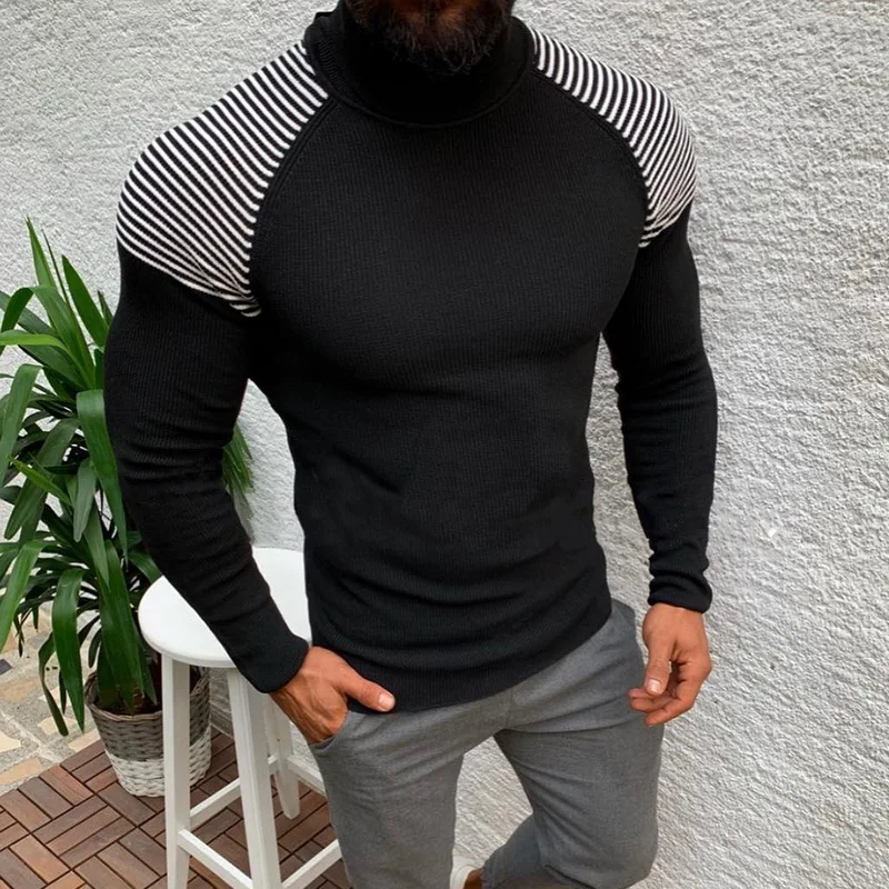 MoneRffi свитер мужской пуловер Повседневная Мужская трикотажная одежда плюс размер Осенняя зимняя водолазка облегающий теплый свитер Топы - Цвет: Black